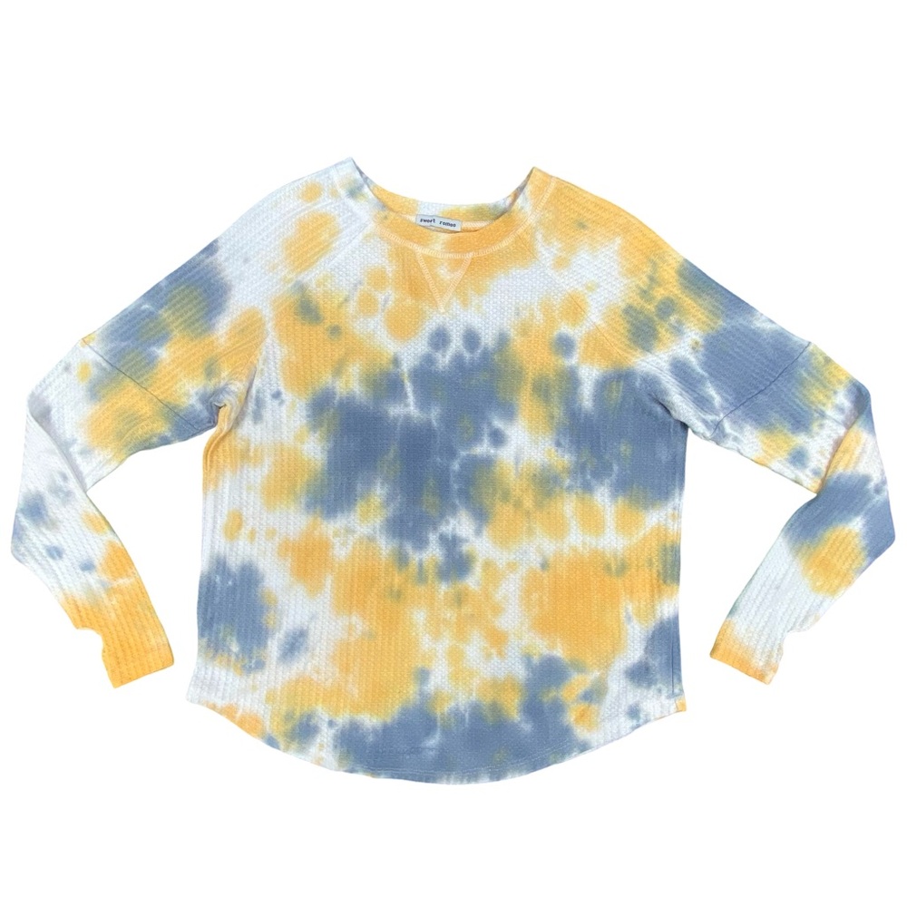 Tie Dye Style Sweatshirt Cut in Waffle Fabric, Thumbholes, by Sweet Romeo NWOT